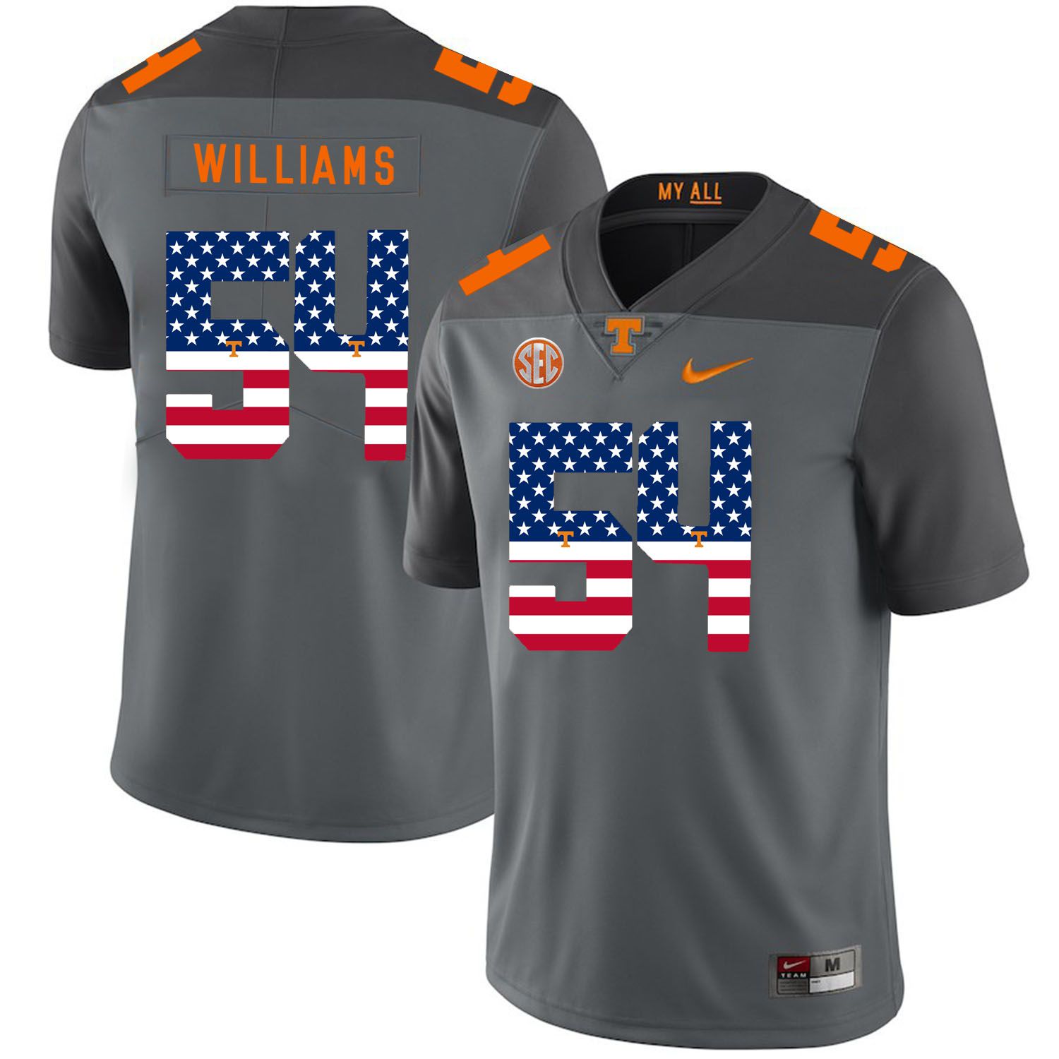 Men Tennessee Volunteers 54 Willians Grey Flag Customized NCAA Jerseys